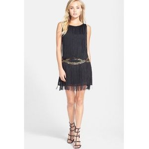 Filtre Black Fringe Embellished Sleeveless Shift Dress